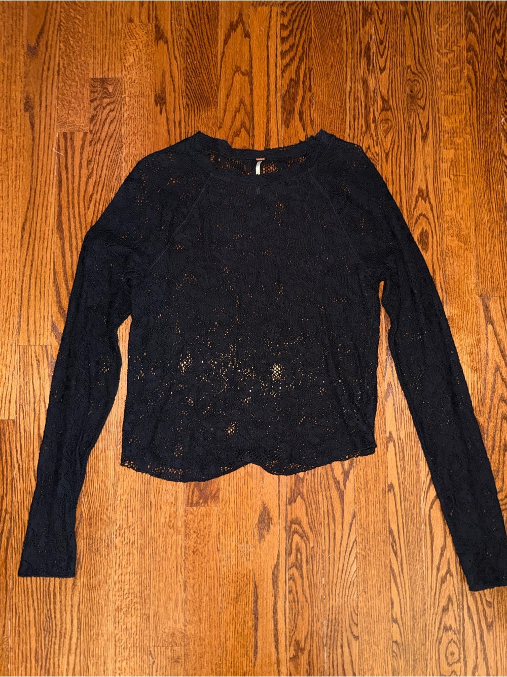 Free People Black Sheer Lace Long Sleeve Top